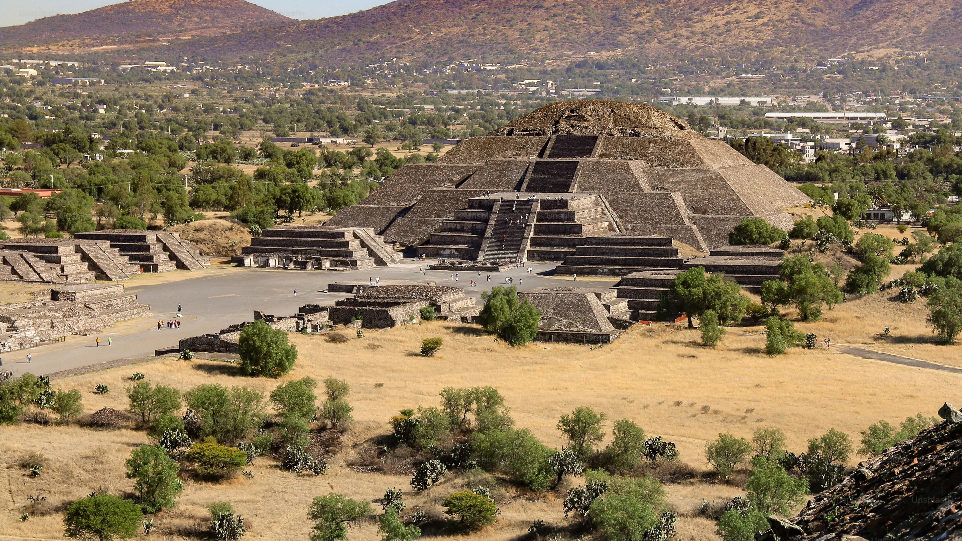 The Pyramid of the Moon and surrounding highlands at Teotihuacan, Mexico.